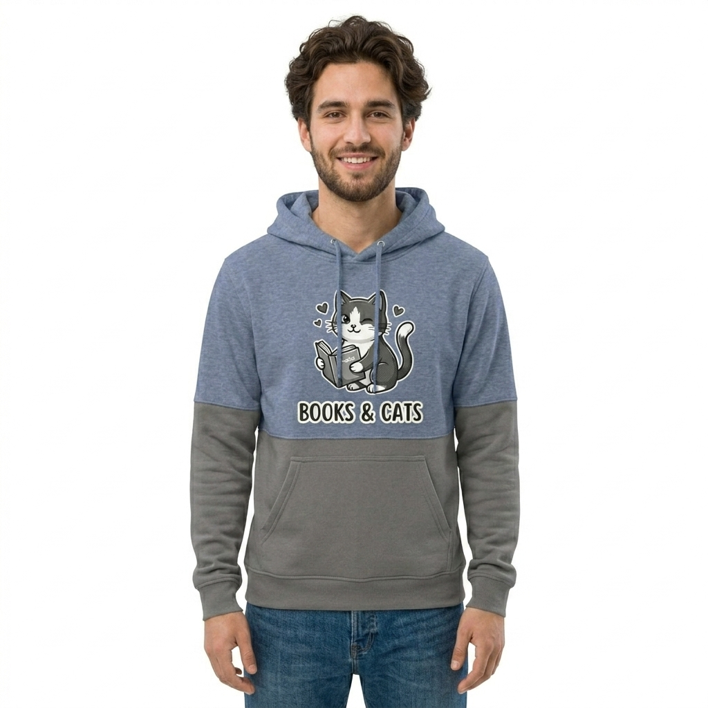 "Books & Cats" Comfort-Tone Hoodie - Blue Grey Style Unisex Hoodie