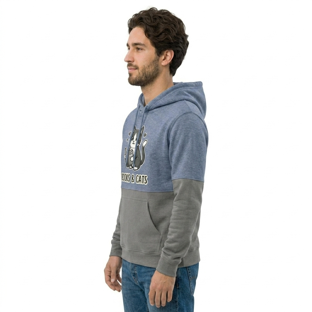 "Books & Cats" Comfort-Tone Hoodie - Blue Grey Style Unisex Hoodie