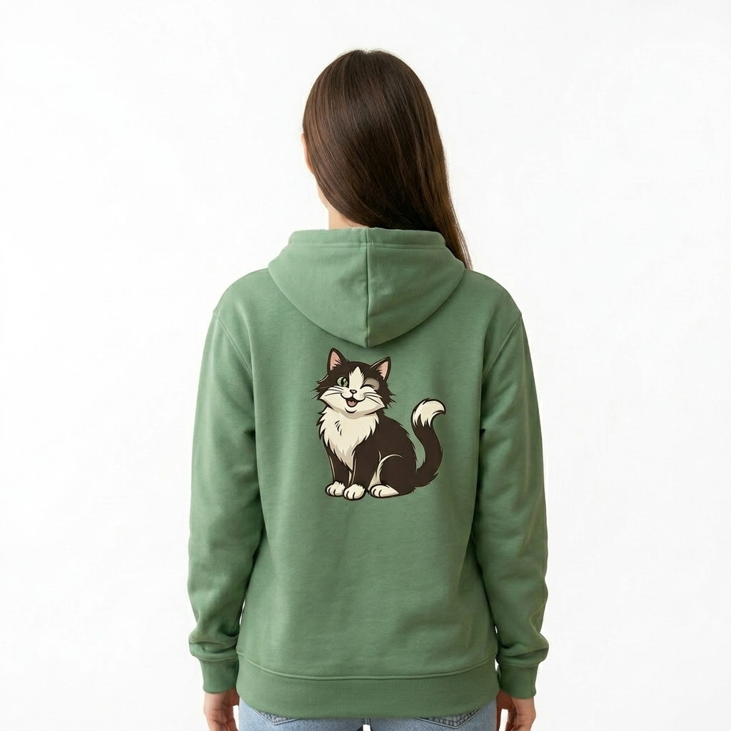 Hello Lovely" Classic Cat Hoodie - Green Unisex Hoodie