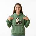 Hello Lovely" Classic Cat Hoodie - Green Unisex Hoodie