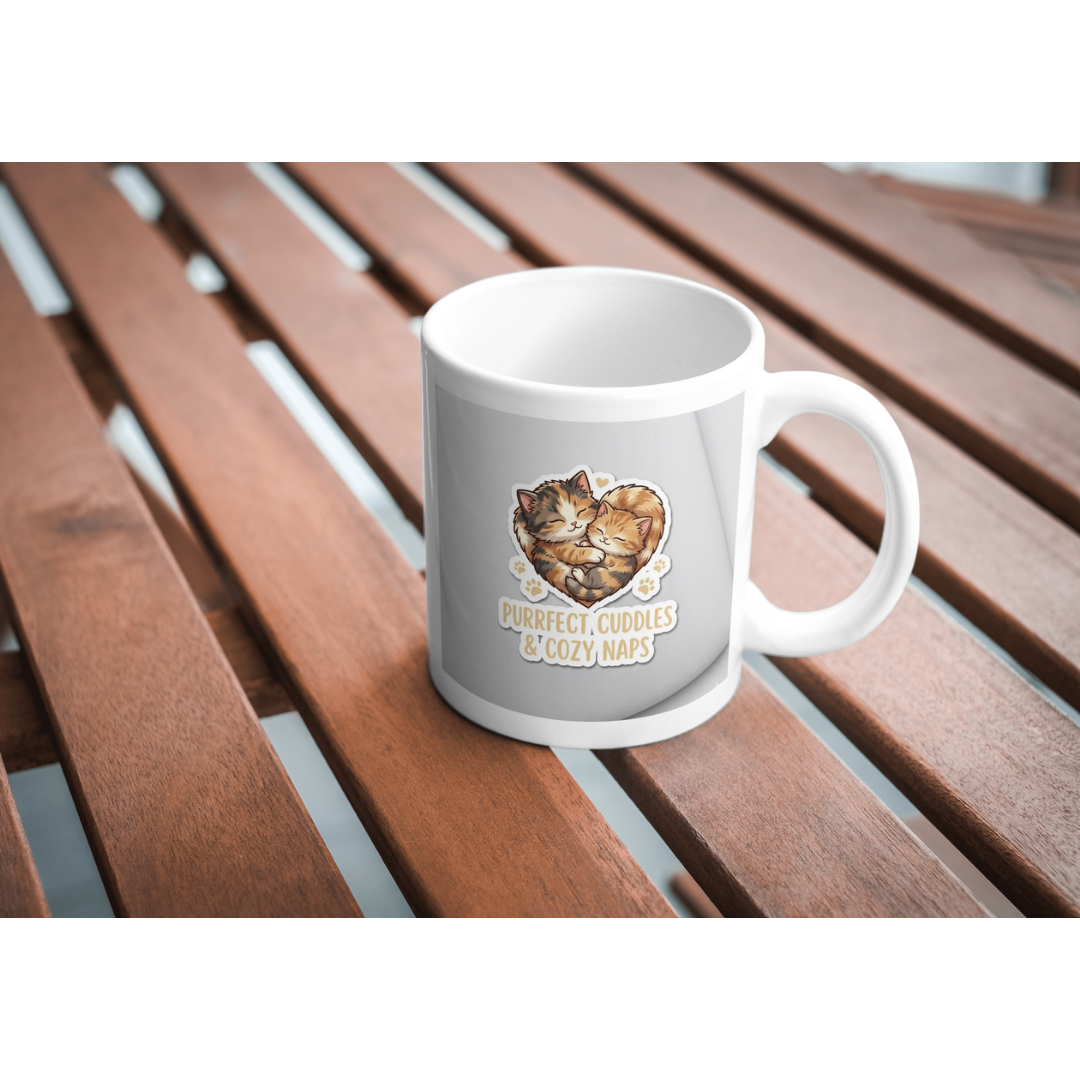 "Purrfect Cuddles & Cozy Naps" - Adorable Heart-Shaped Kitten Sticker