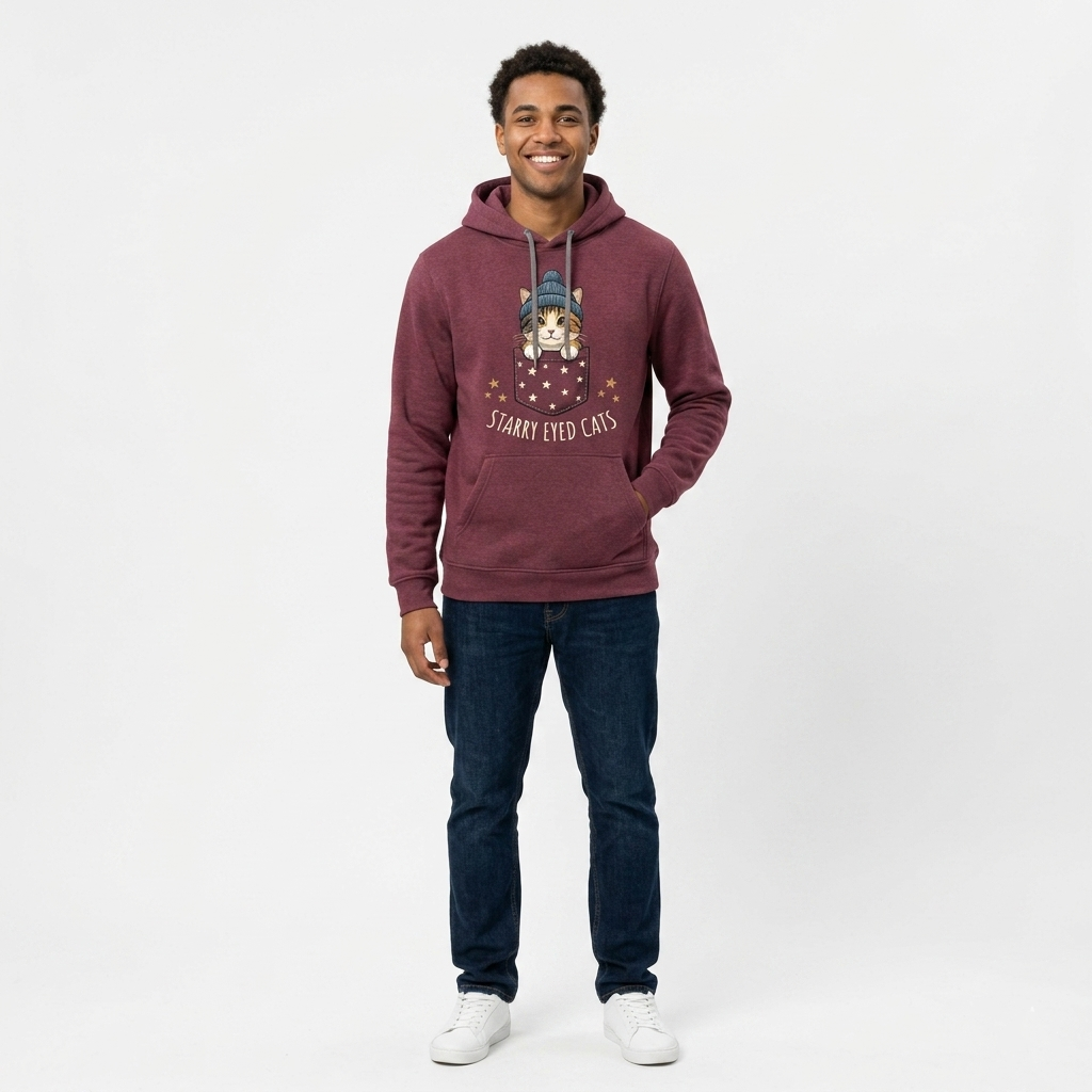 "Starry Eyed Cat" Pocket Pal Hoodie - Maroon Heather