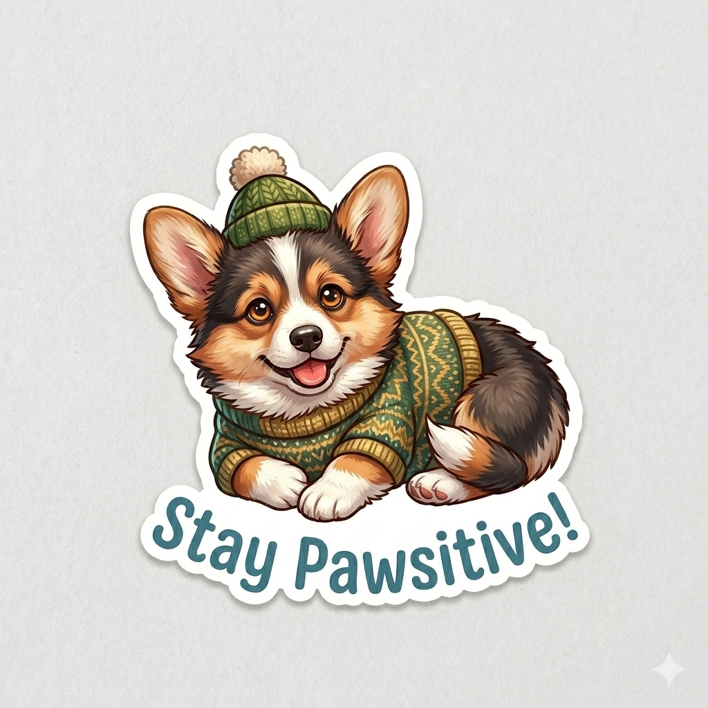 Bundle of "Stay Pawsitive" Corgi Sweater Sticker