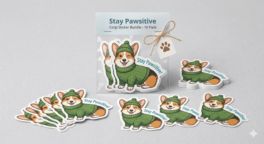 Bundle of "Stay Pawsitive" Corgi Sweater Sticker