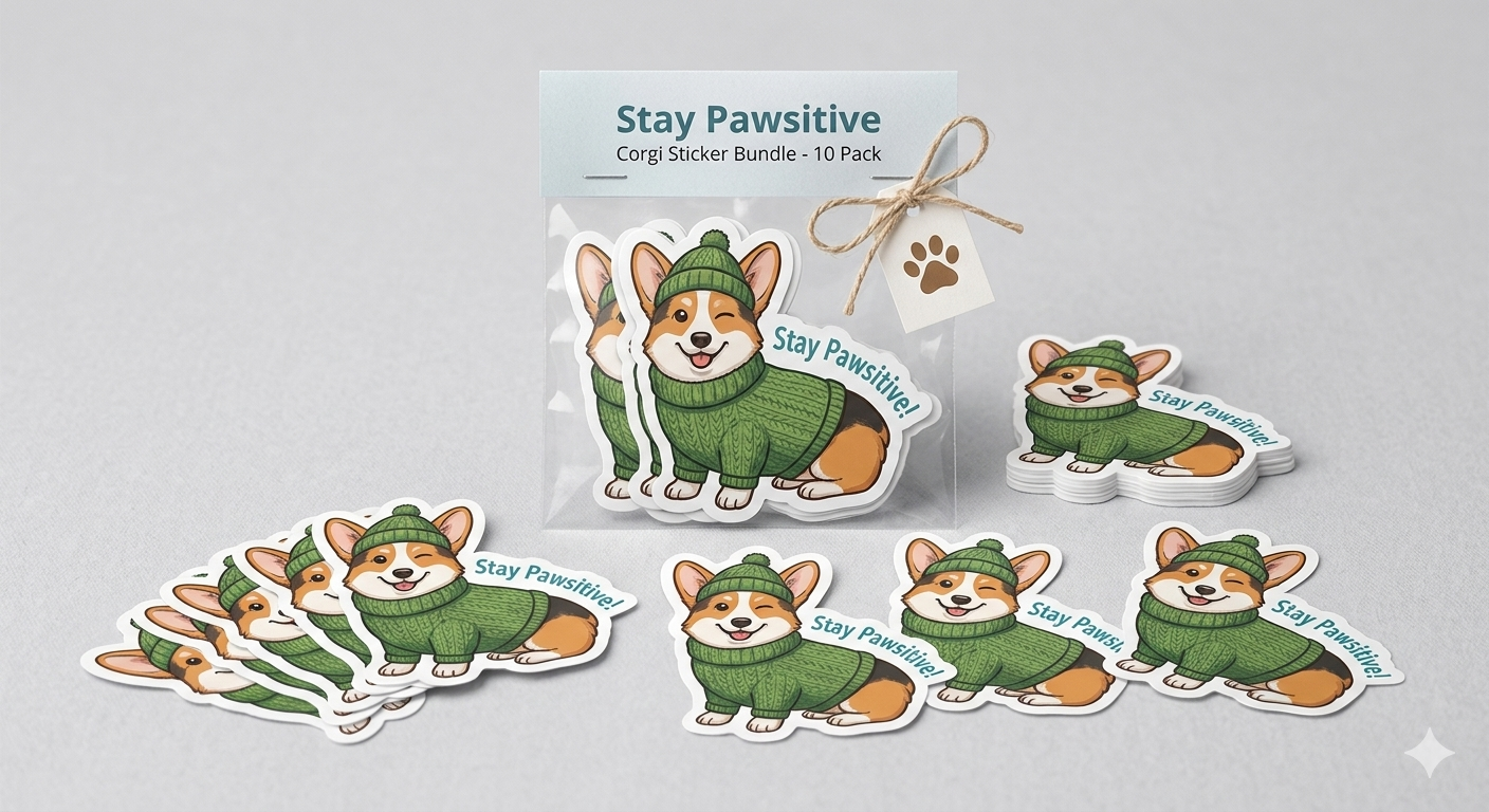 Bundle of "Stay Pawsitive" Corgi Sweater Sticker