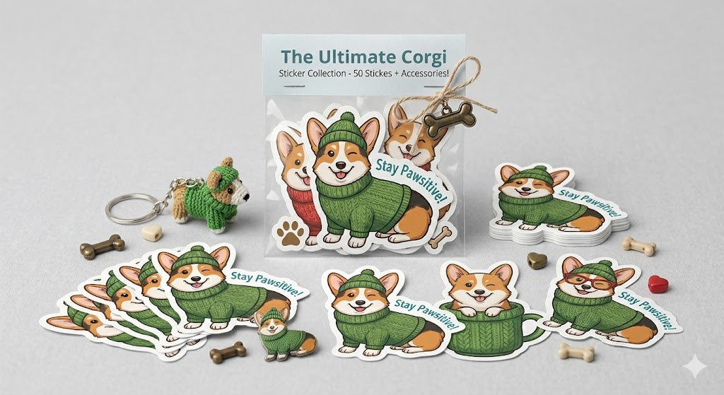 Bundle of "Stay Pawsitive" Corgi Sweater Sticker