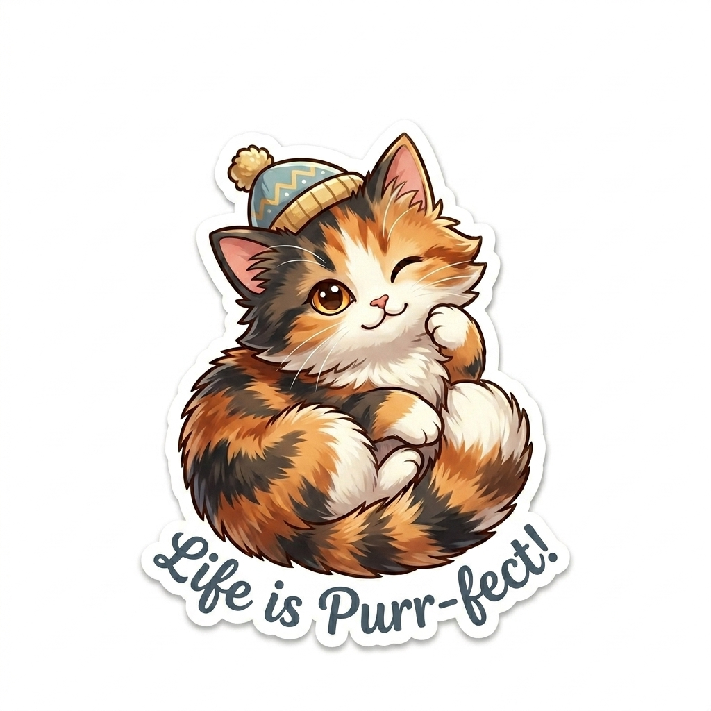 "Stay Pawsitive" Maneki-neko Inspired Vinyl Sticke